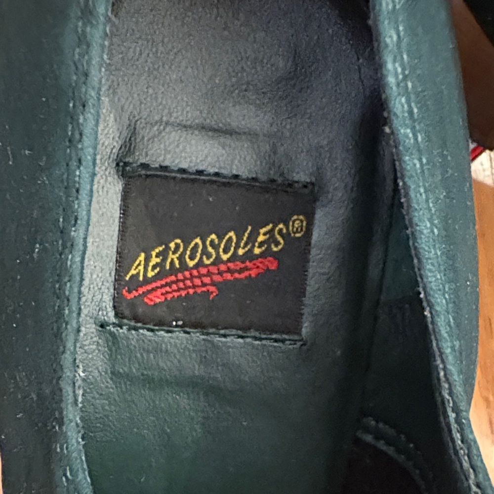 AEROSOLES Vintage Women's Dark Green Suede Heeled Oxfords - Picture 2 of 13